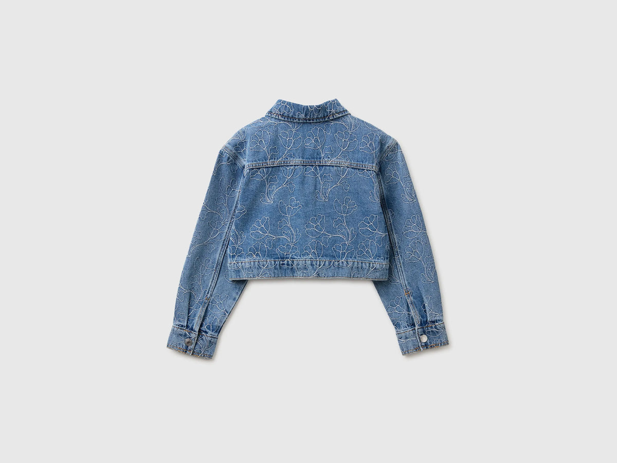 Benetton Blue Girls Embroidered Denim Crop Jacket SKU: 2985CN07D_901 Image 02