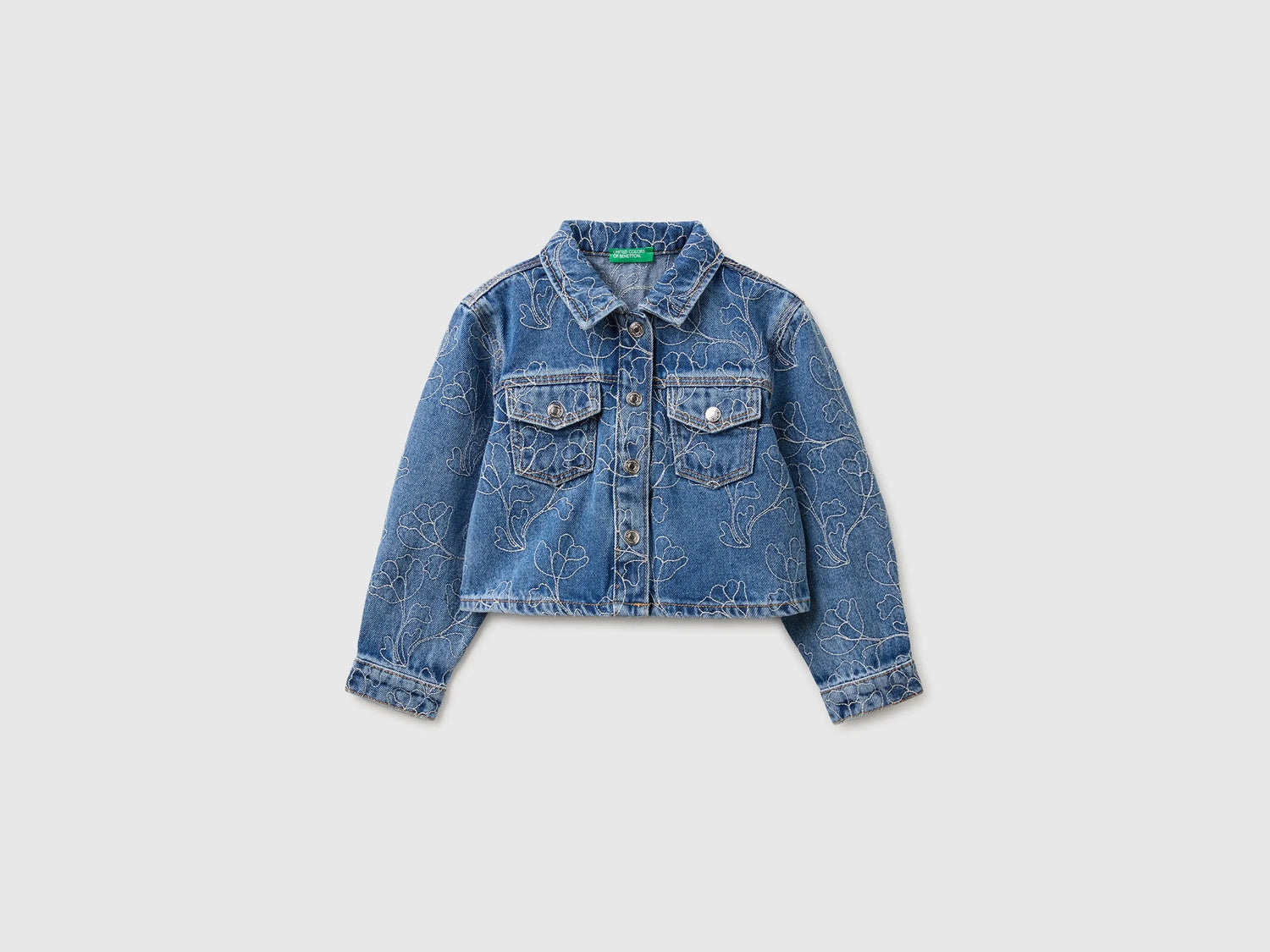 Benetton Blue Girls Denim Jacket with Embroidery SKU: 2985GN04K_901 Image 01