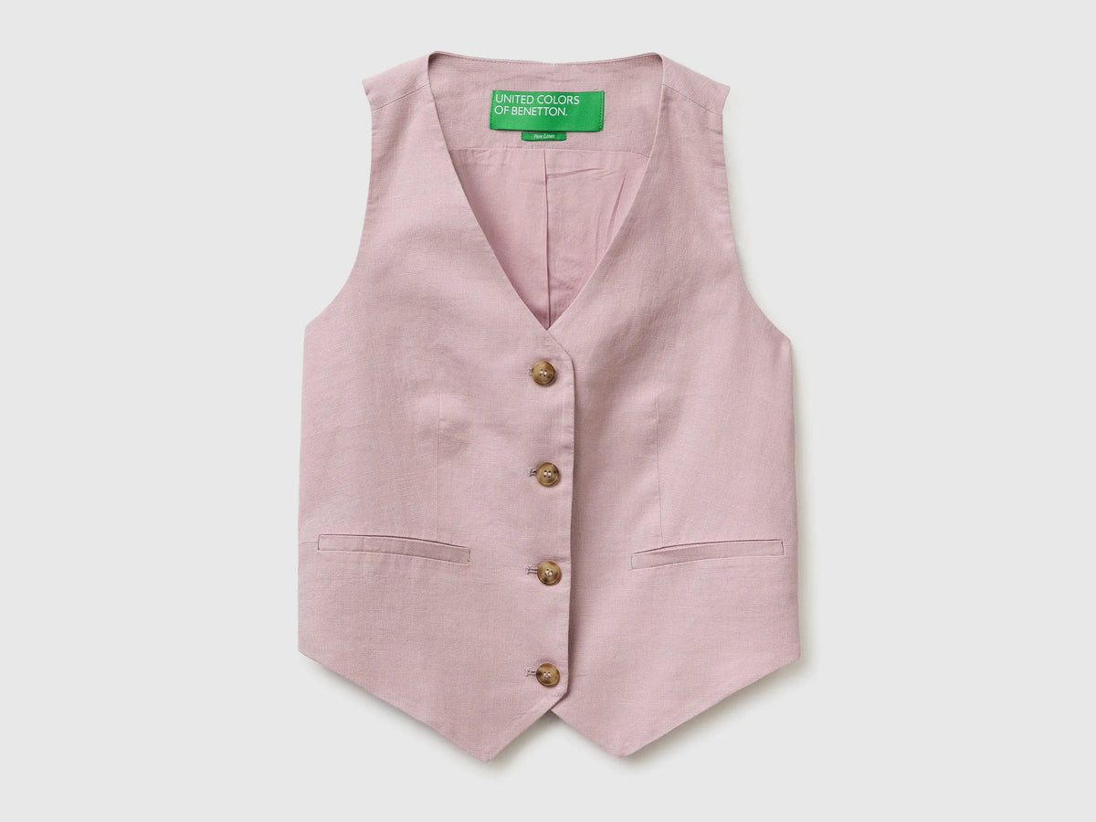 Benetton Pink Women 100% Linen Vest SKU: 2AGHDJ014_0K3 Image 01