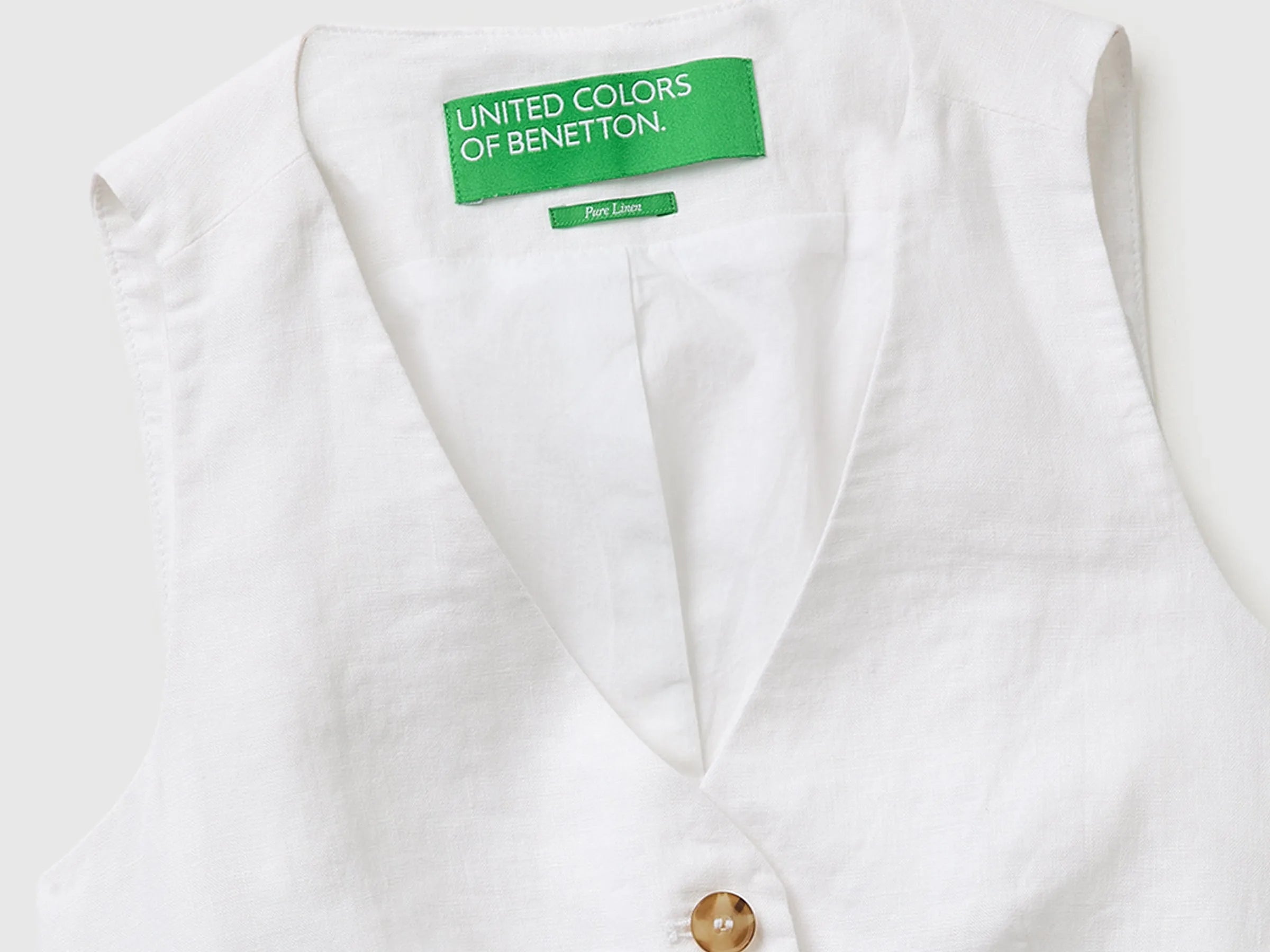 Benetton White Women 100% Linen Vest SKU: 2AGHDJ014_101 Image 03