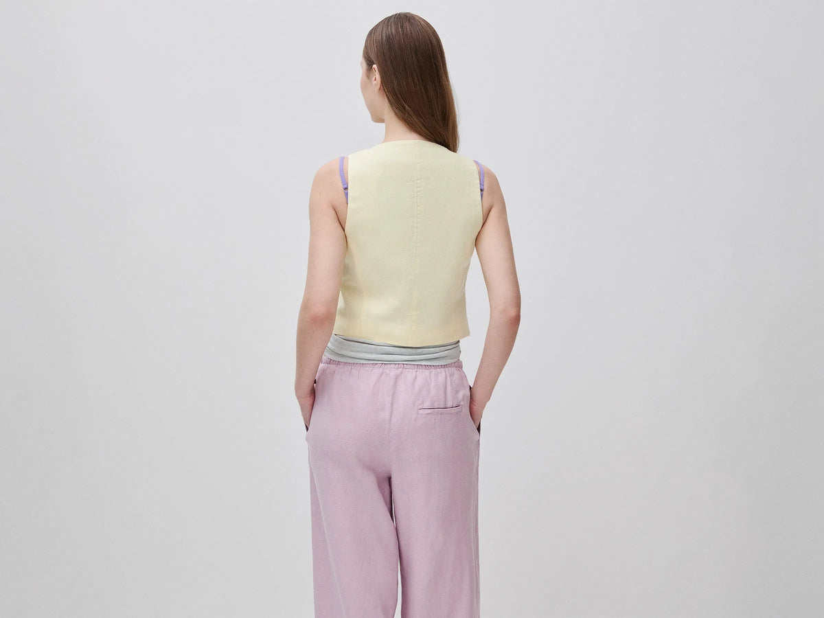 Benetton Yellow Women 100% Linen Vest SKU: 2AGHDJ014_198 Image 04