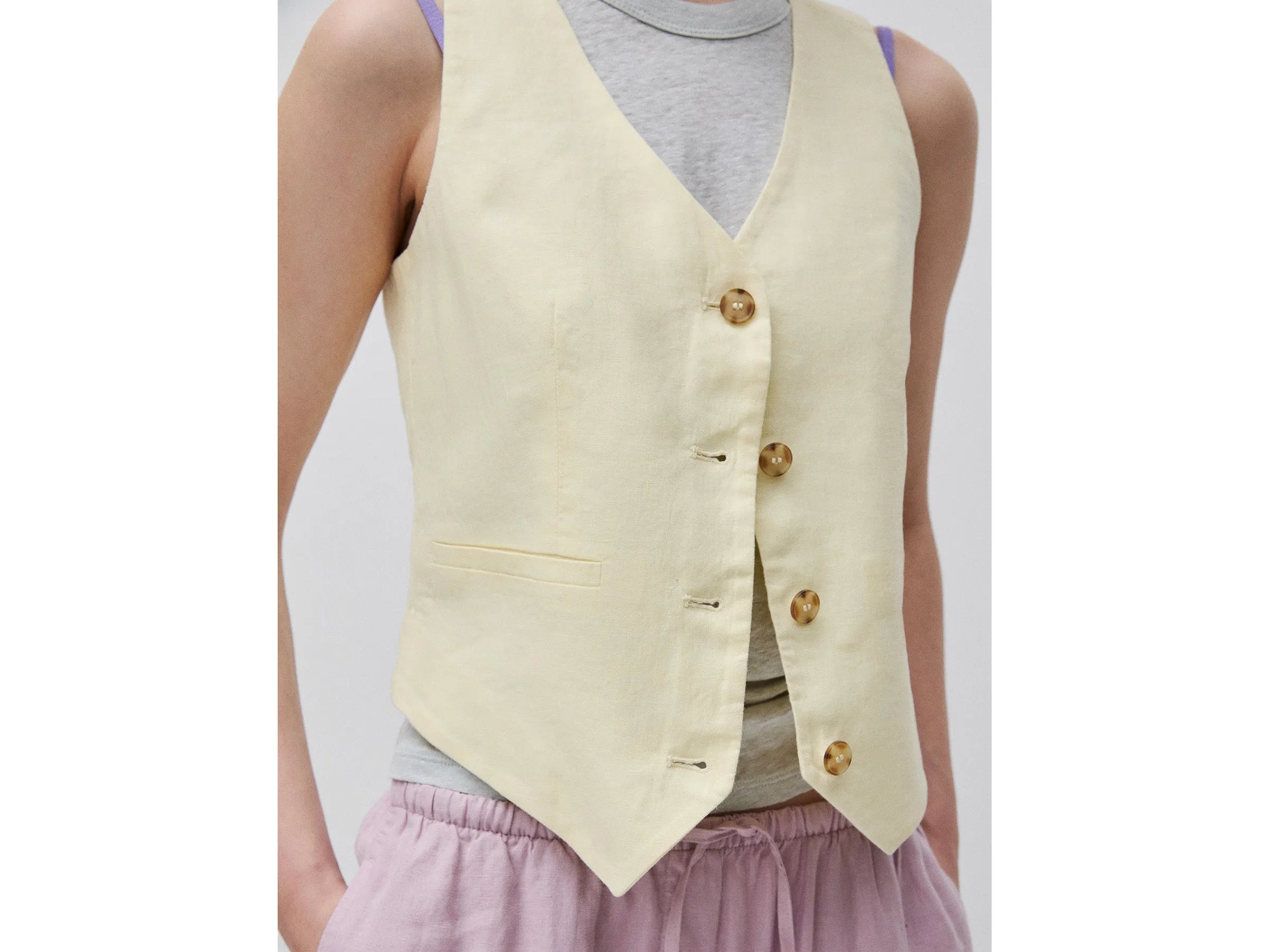 Benetton Yellow Women 100% Linen Vest SKU: 2AGHDJ014_198 Image 04