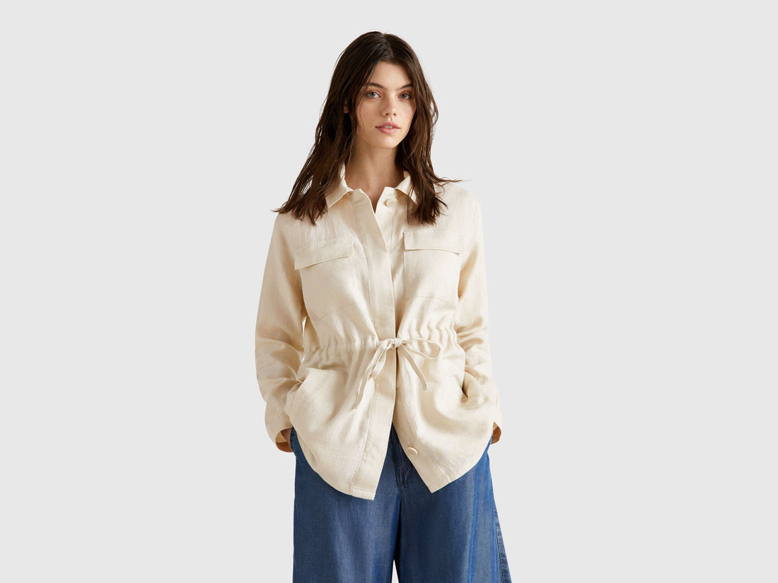 Benetton_Jacket with Drawstring in Pure Linen_2AGHDN07Q_152_01