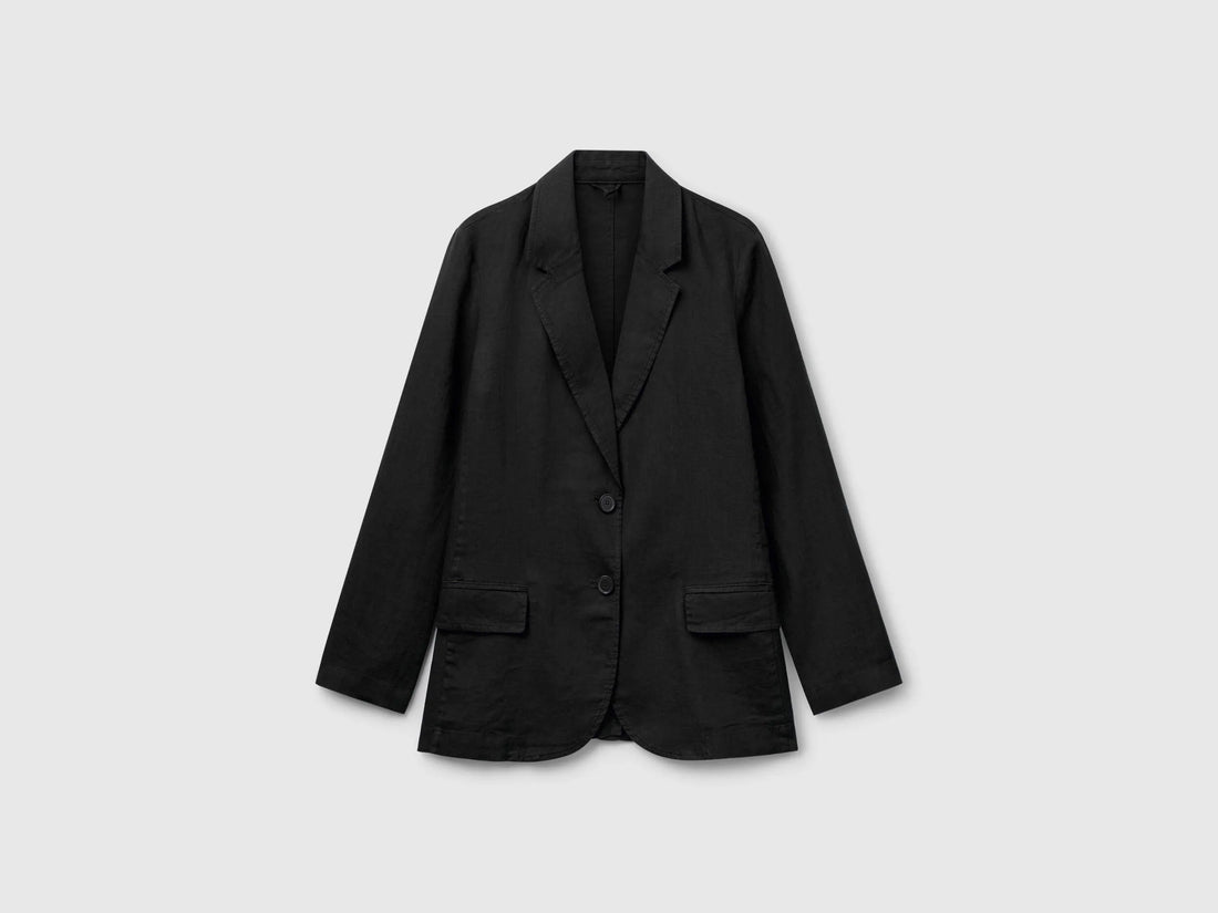 Benetton Black Women Blazer in Pure Linen SKU: 2AGHDW00R_100 Image 01