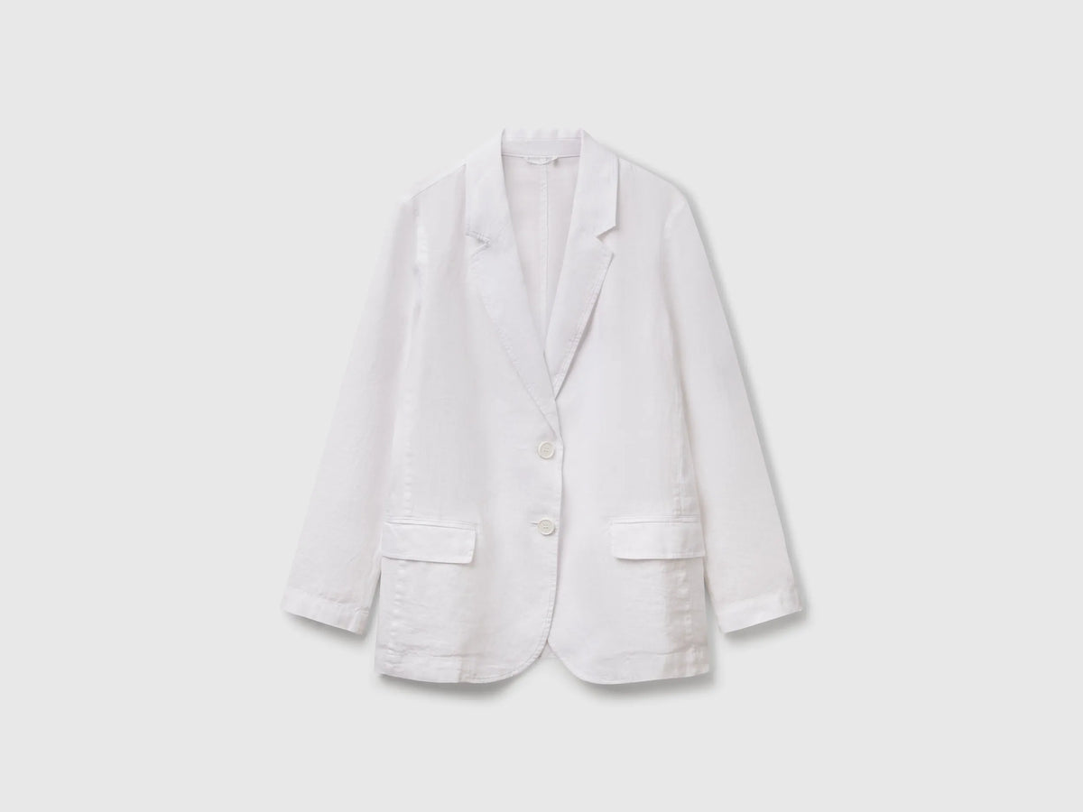 Benetton White Women Blazer in Pure Linen SKU: 2AGHDW00R_101 Image 01