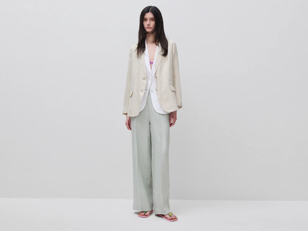 Benetton Beige Women Blazer in Pure Linen SKU: 2AGHDW00R_152 Image 03