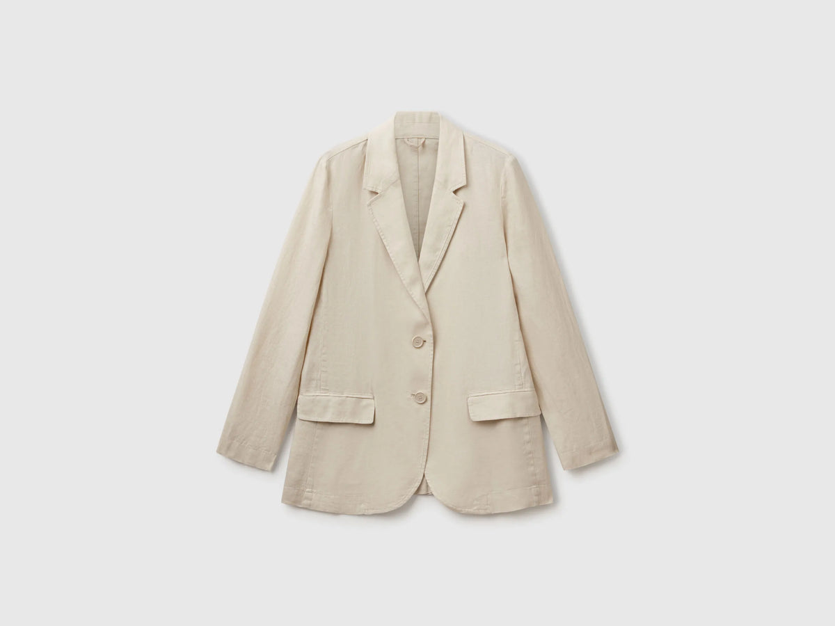 Benetton Beige Women Blazer in Pure Linen SKU: 2AGHDW00R_152 Image 05