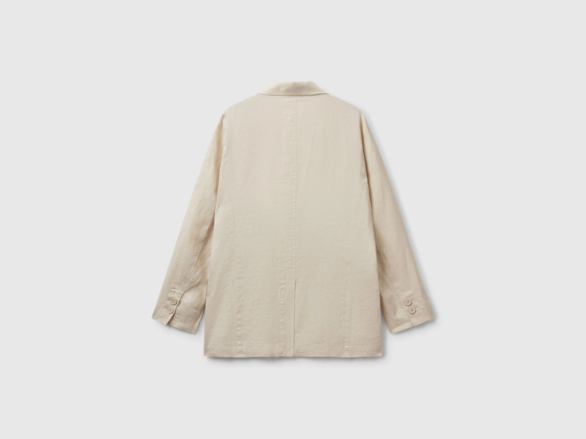 Benetton Beige Women Blazer in Pure Linen SKU: 2AGHDW00R_152 Image 06