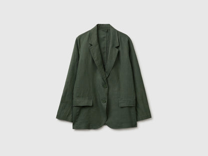 Benetton Military Green Women Blazer in Pure Linen SKU: 2AGHDW00R_20W Image 01