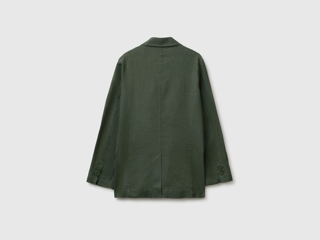 Benetton Military Green Women Blazer in Pure Linen SKU: 2AGHDW00R_20W Image 02