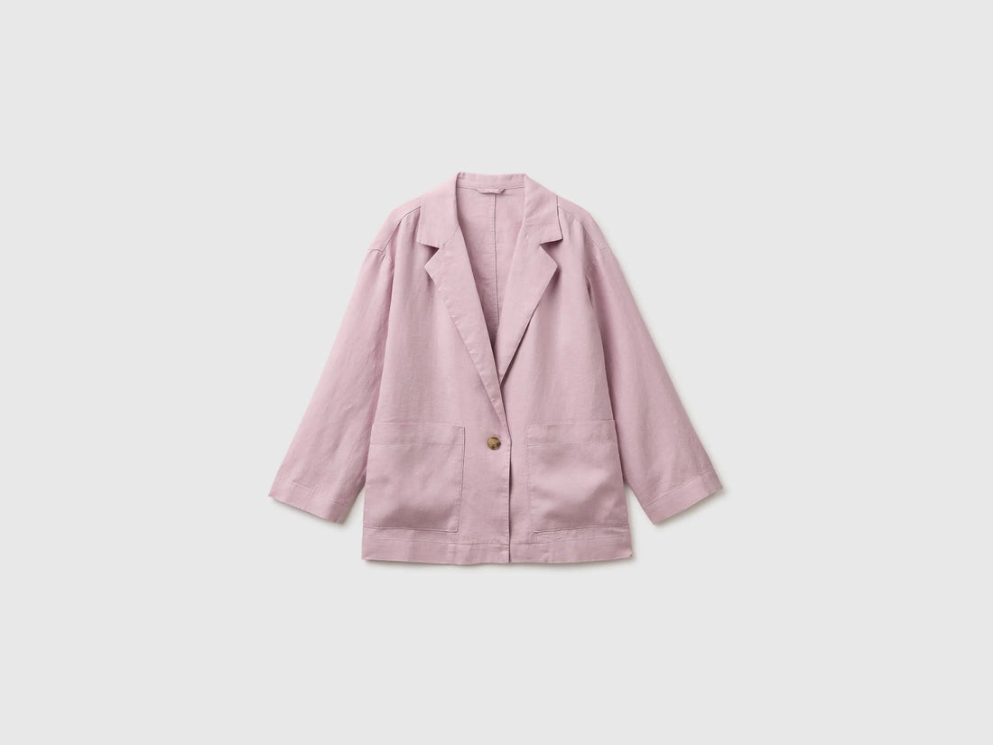 Benetton Pink Women 100% Linen Single-Breasted Blazer SKU: 2AGHDW03J_0K3 Image 01