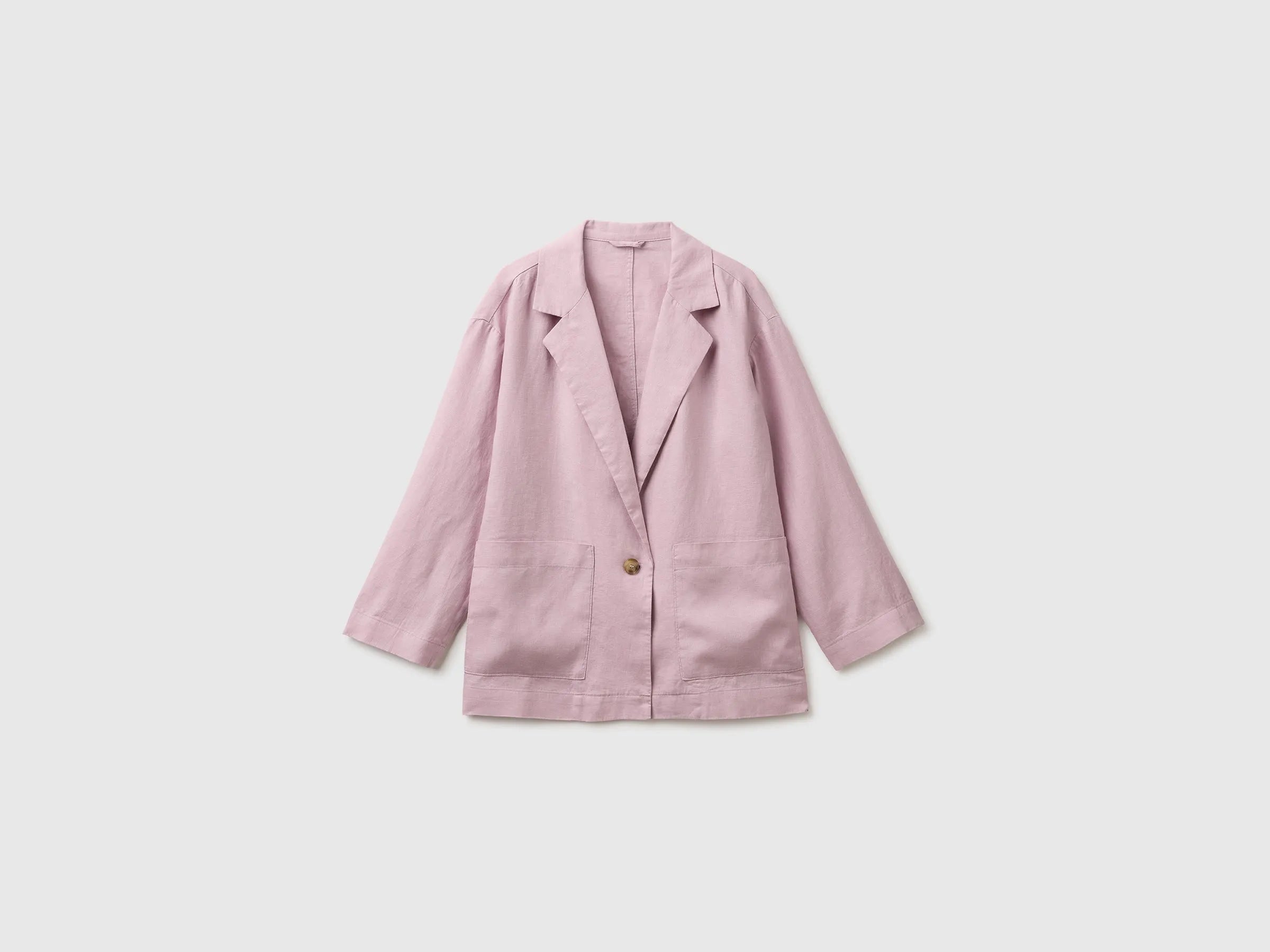 Benetton Pink Women 100% Linen Single-Breasted Blazer SKU: 2AGHDW03J_0K3 Image 01