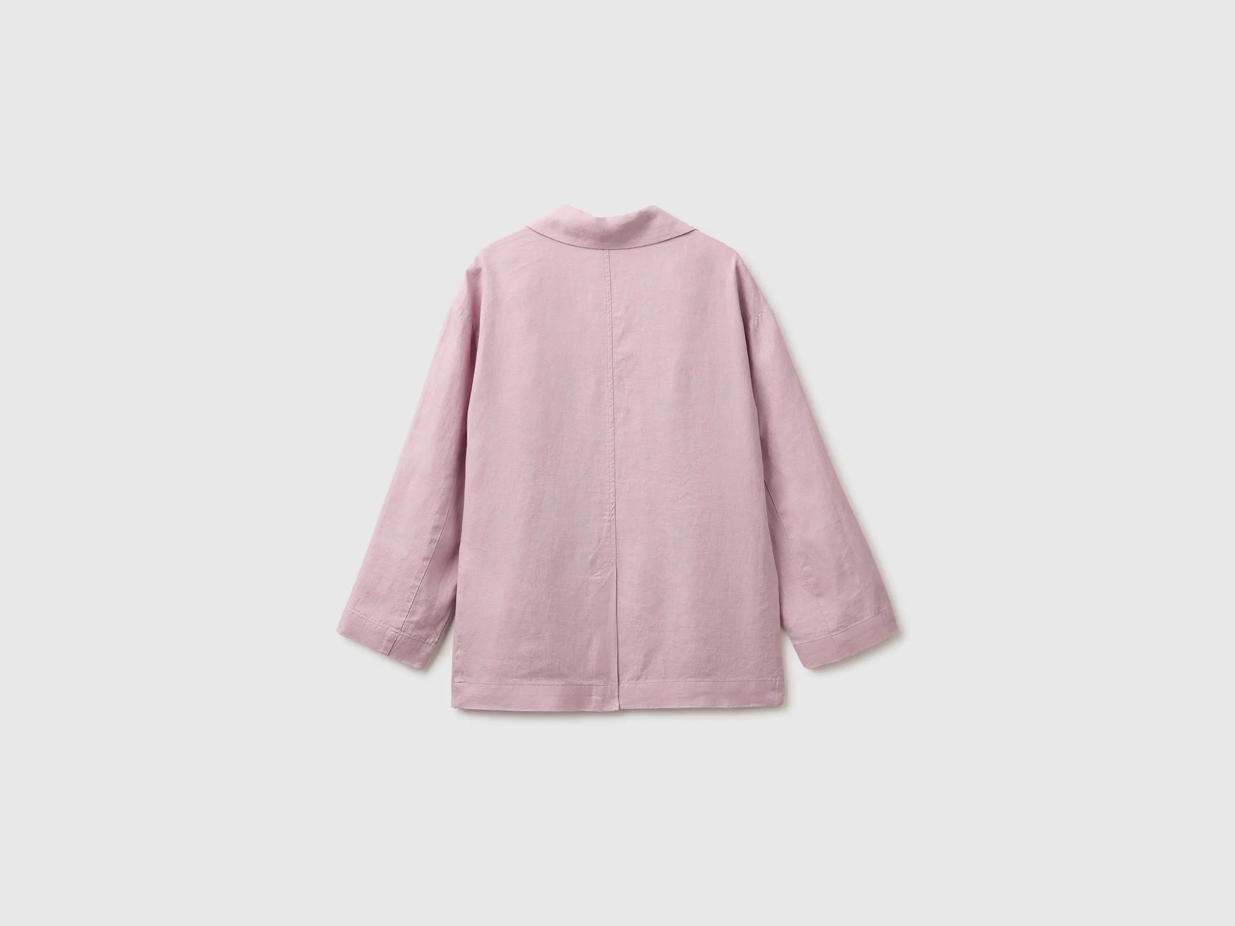 Benetton Pink Women 100% Linen Single-Breasted Blazer SKU: 2AGHDW03J_0K3 Image 02