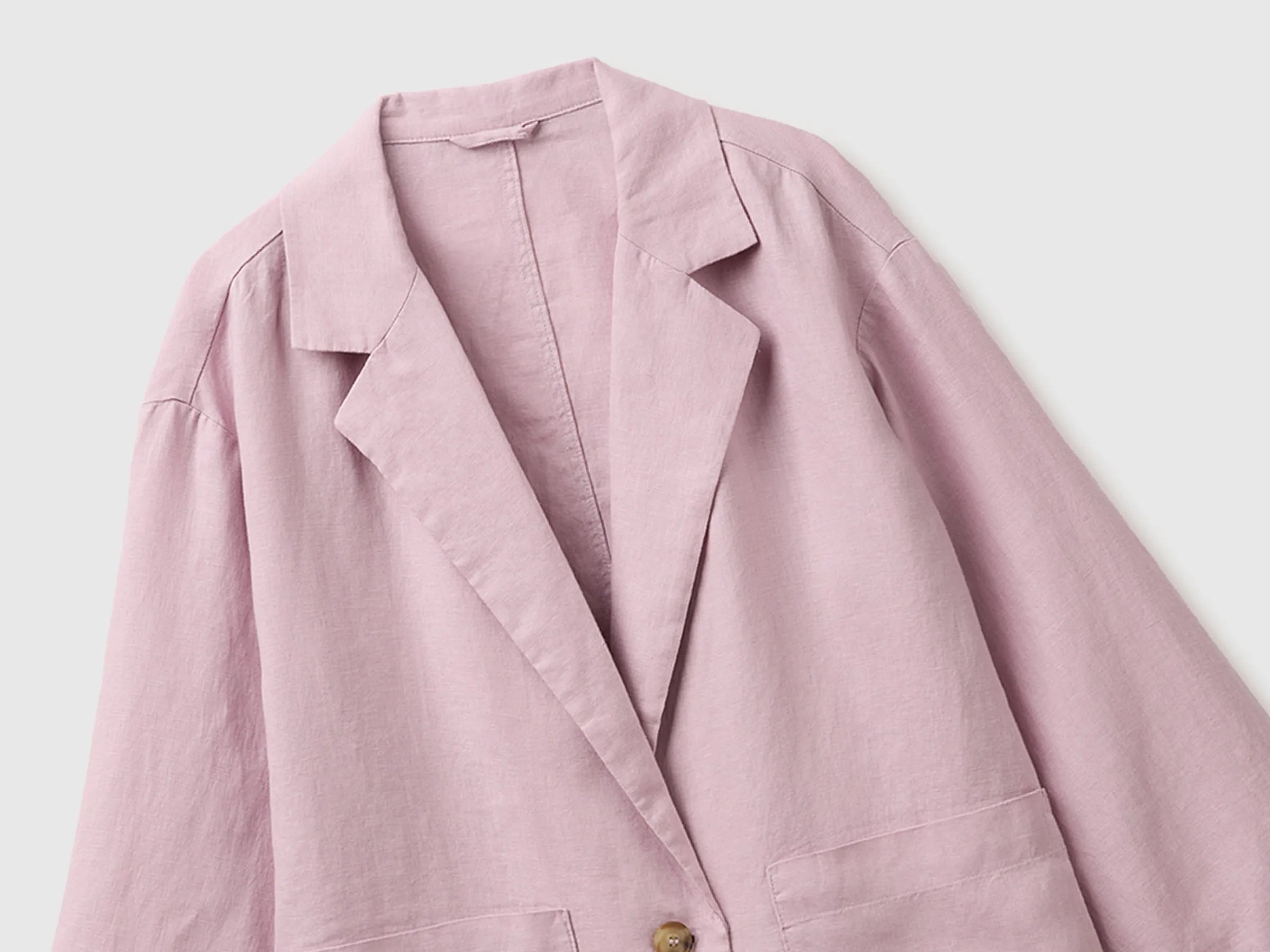 Benetton Pink Women 100% Linen Single-Breasted Blazer SKU: 2AGHDW03J_0K3 Image 03