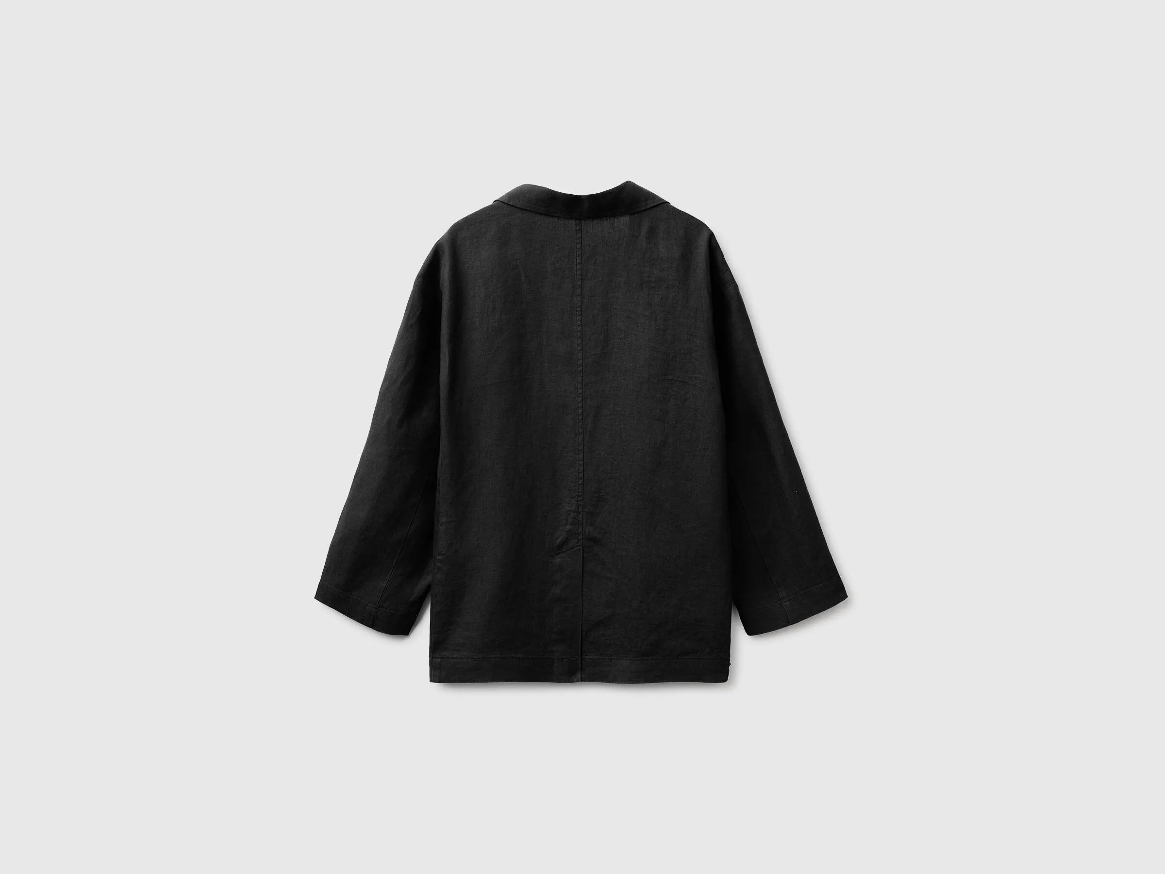 Benetton Black Women 100% Linen Single-Breasted Blazer SKU: 2AGHDW03J_100 Image 02