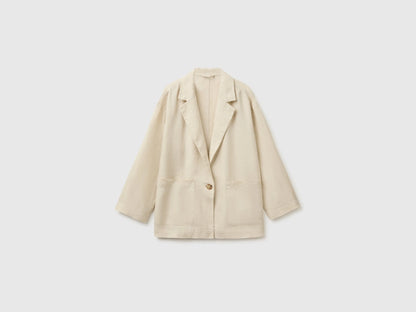 Benetton Beige Women 100% Linen Single-Breasted Blazer SKU: 2AGHDW03J_152 Image 01