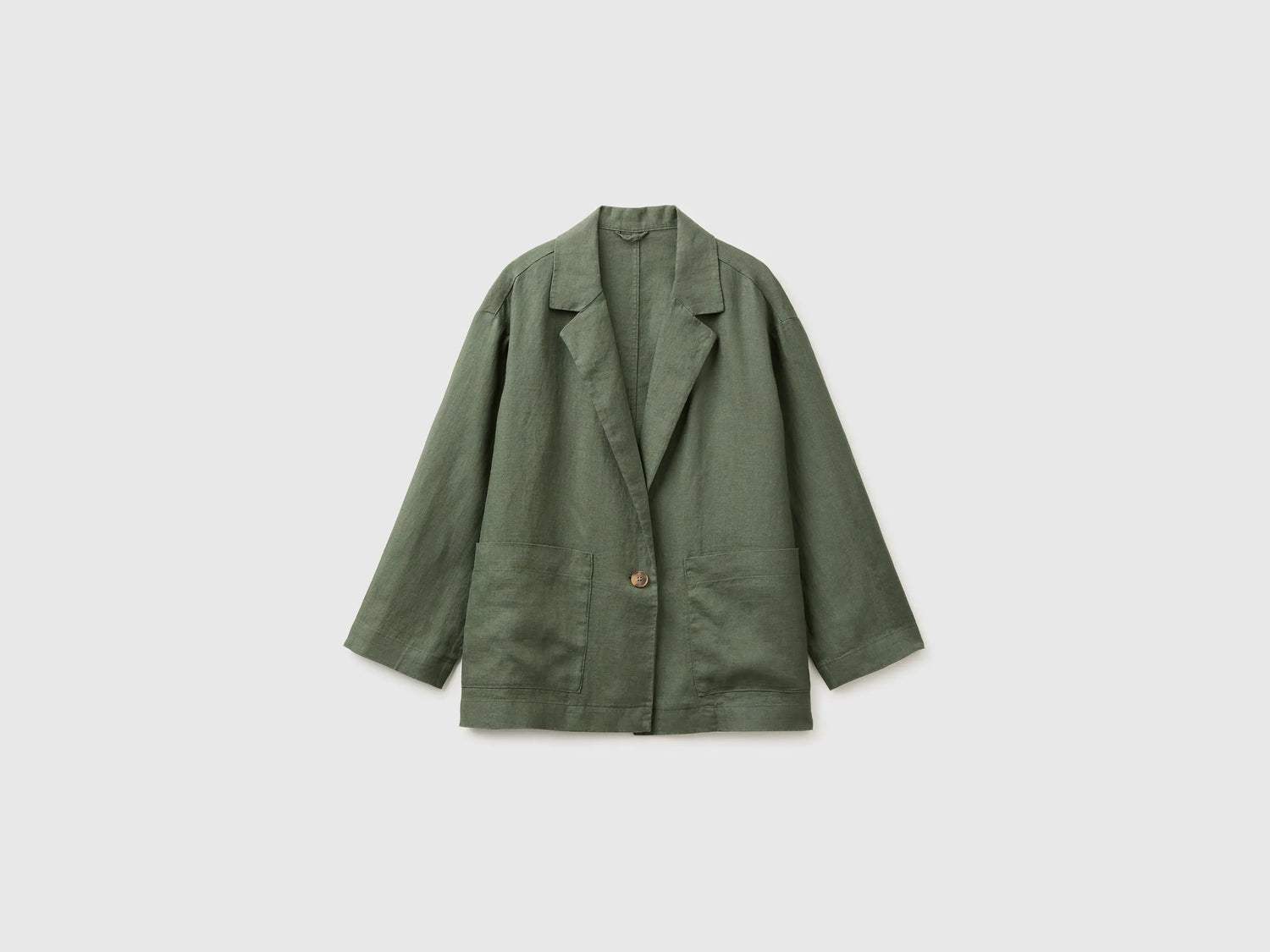 Benetton Military green Women 100% Linen Single-Breasted Blazer SKU: 2AGHDW03J_20W Image 01