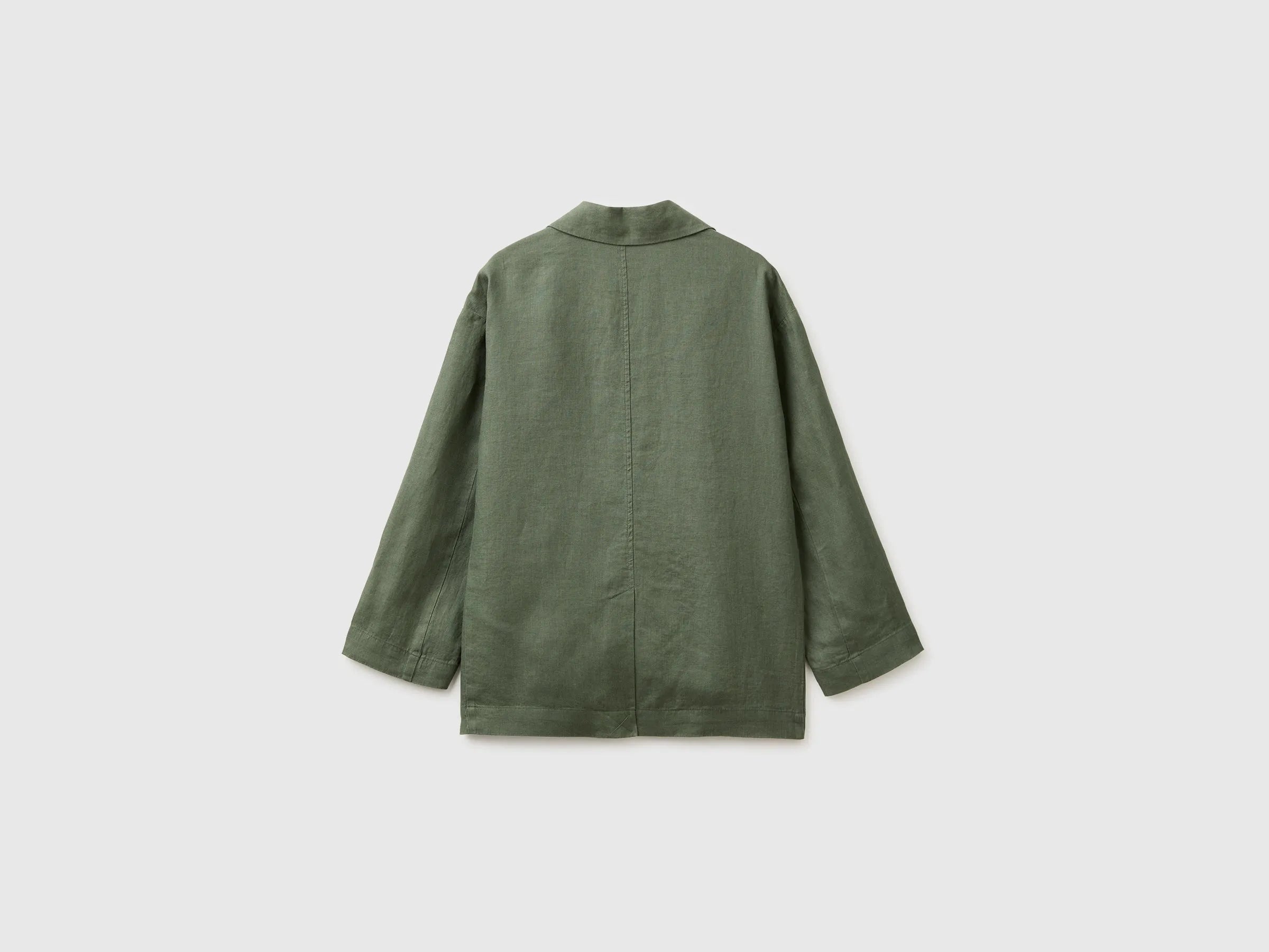 Benetton Military green Women 100% Linen Single-Breasted Blazer SKU: 2AGHDW03J_20W Image 02