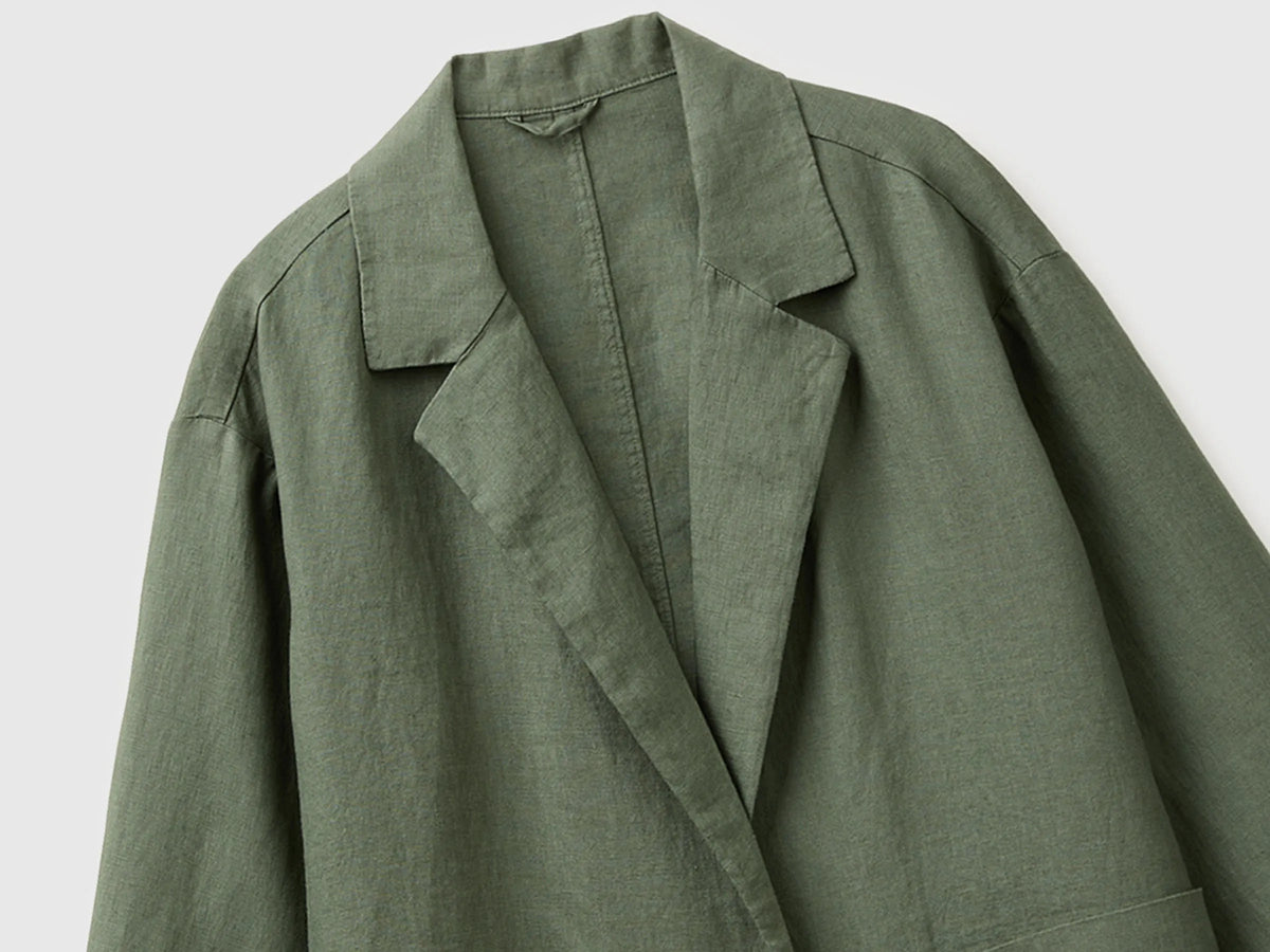 Benetton Military green Women 100% Linen Single-Breasted Blazer SKU: 2AGHDW03J_20W Image 03