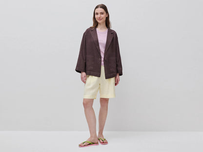 Benetton Brown Women 100% Linen Single-Breasted Blazer SKU: 2AGHDW03J_33T Image 03
