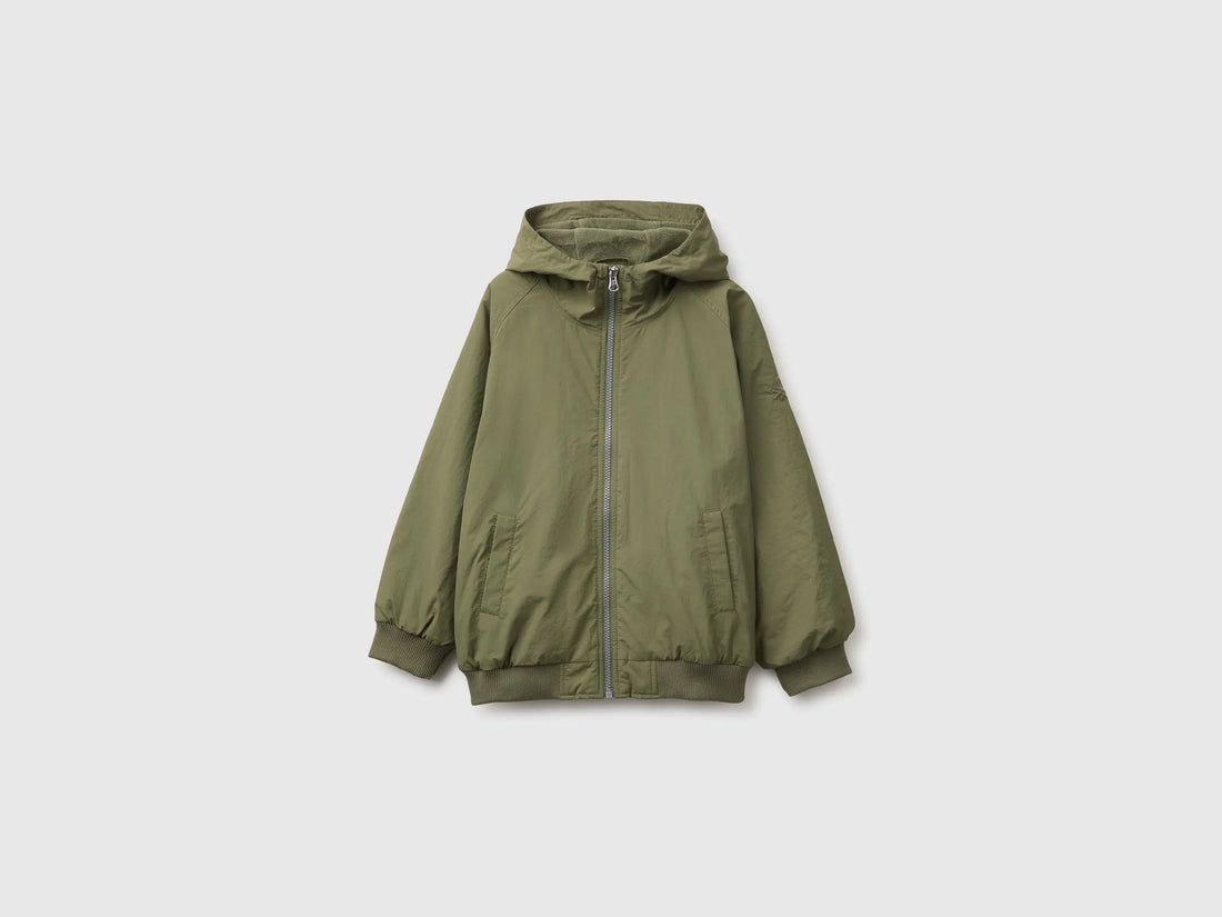 Benetton Military Green Boys Nylon Jacket with Hood SKU: 2IGGCN06J_07N Image 01