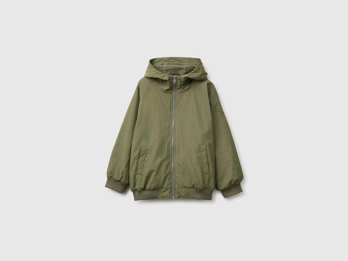 Benetton Military Green Boys Nylon Jacket with Hood SKU: 2IGGCN06J_07N Image 01