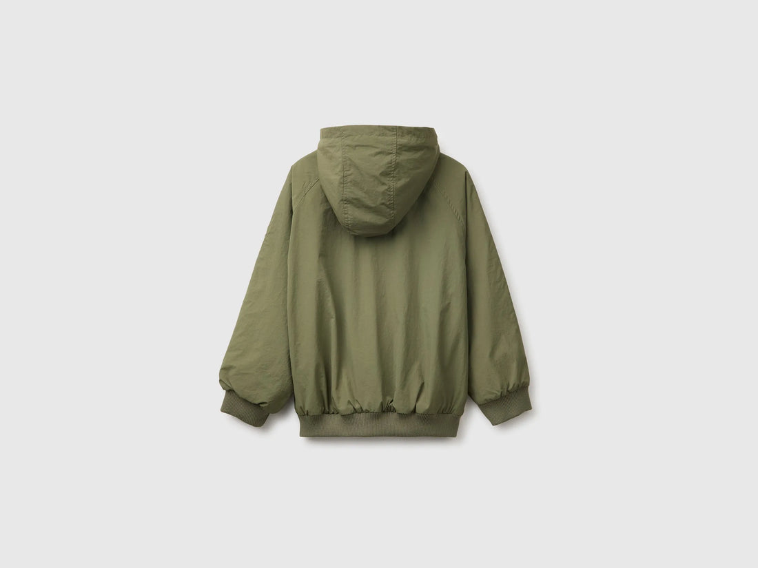 Benetton Military Green Boys Nylon Jacket with Hood SKU: 2IGGCN06J_07N Image 02