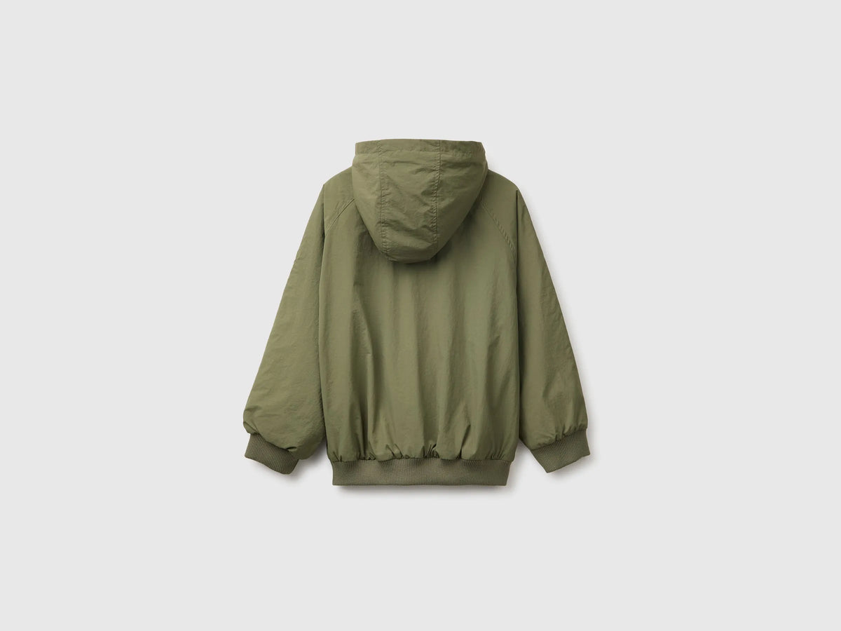 Benetton Military Green Boys Nylon Jacket with Hood SKU: 2IGGCN06J_07N Image 02