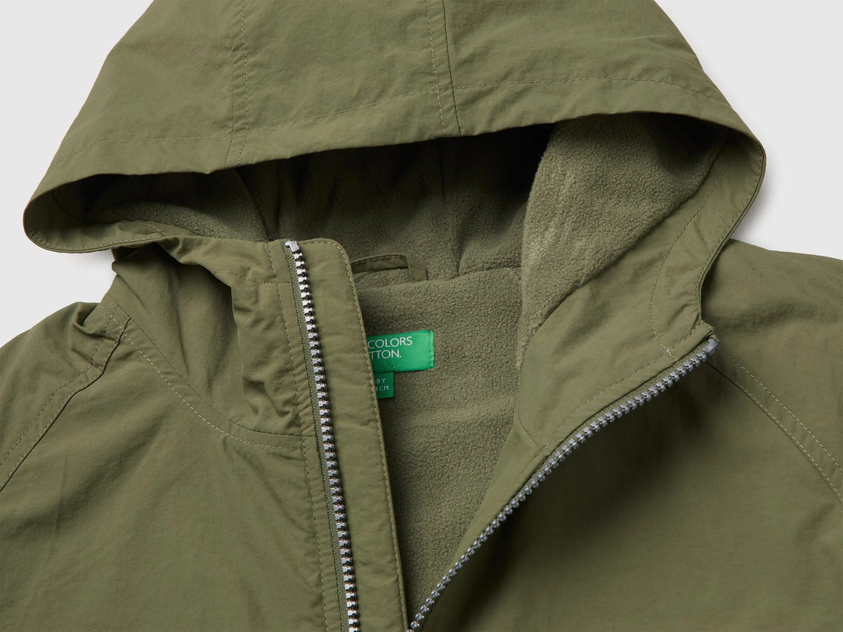 Benetton Military Green Boys Nylon Jacket with Hood SKU: 2IGGCN06J_07N Image 03