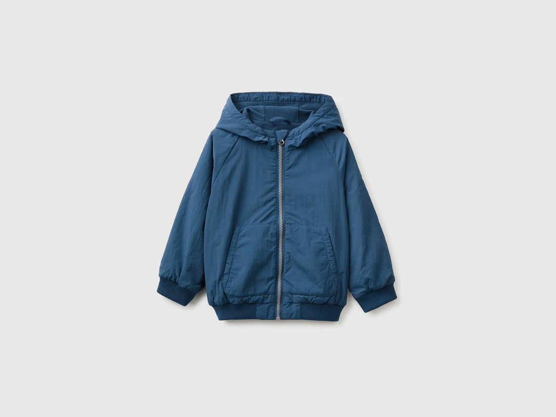 Benetton Dark Blue Boys Nylon Jacket with Hood SKU: 2IGGGN04O_37T Image 01