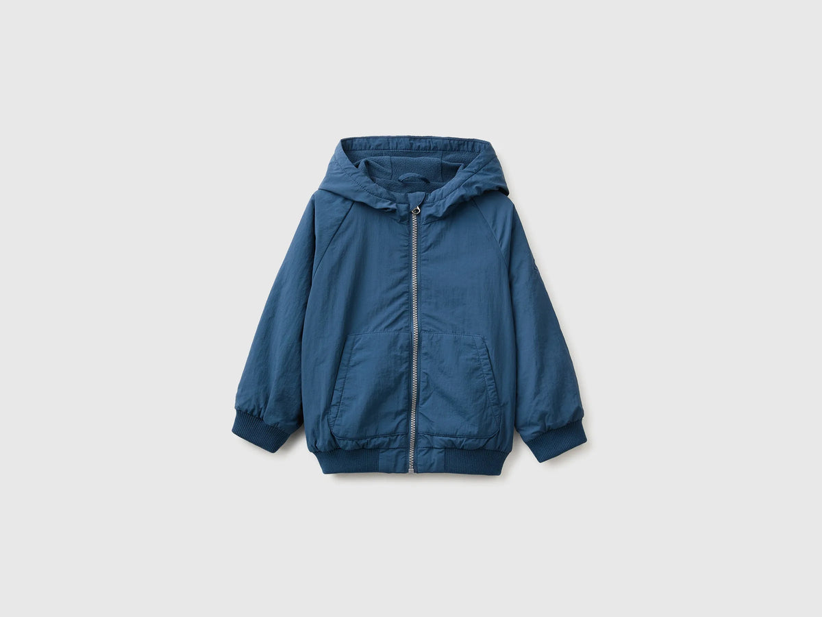 Benetton Dark Blue Boys Nylon Jacket with Hood SKU: 2IGGGN04O_37T Image 01