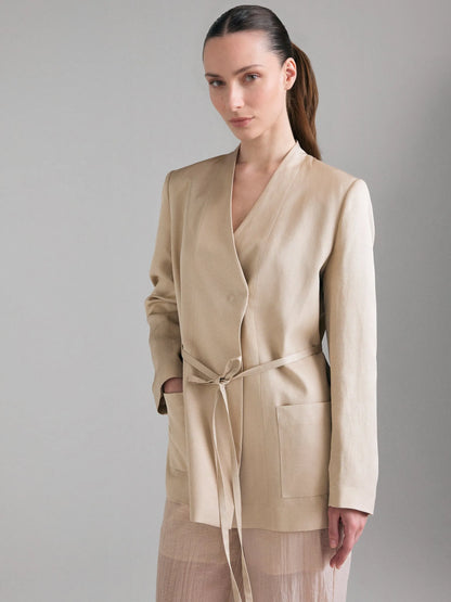 Sisley Nude Women Shiny Effect Blazer SKU: 2JFDLW045_018 Image 03