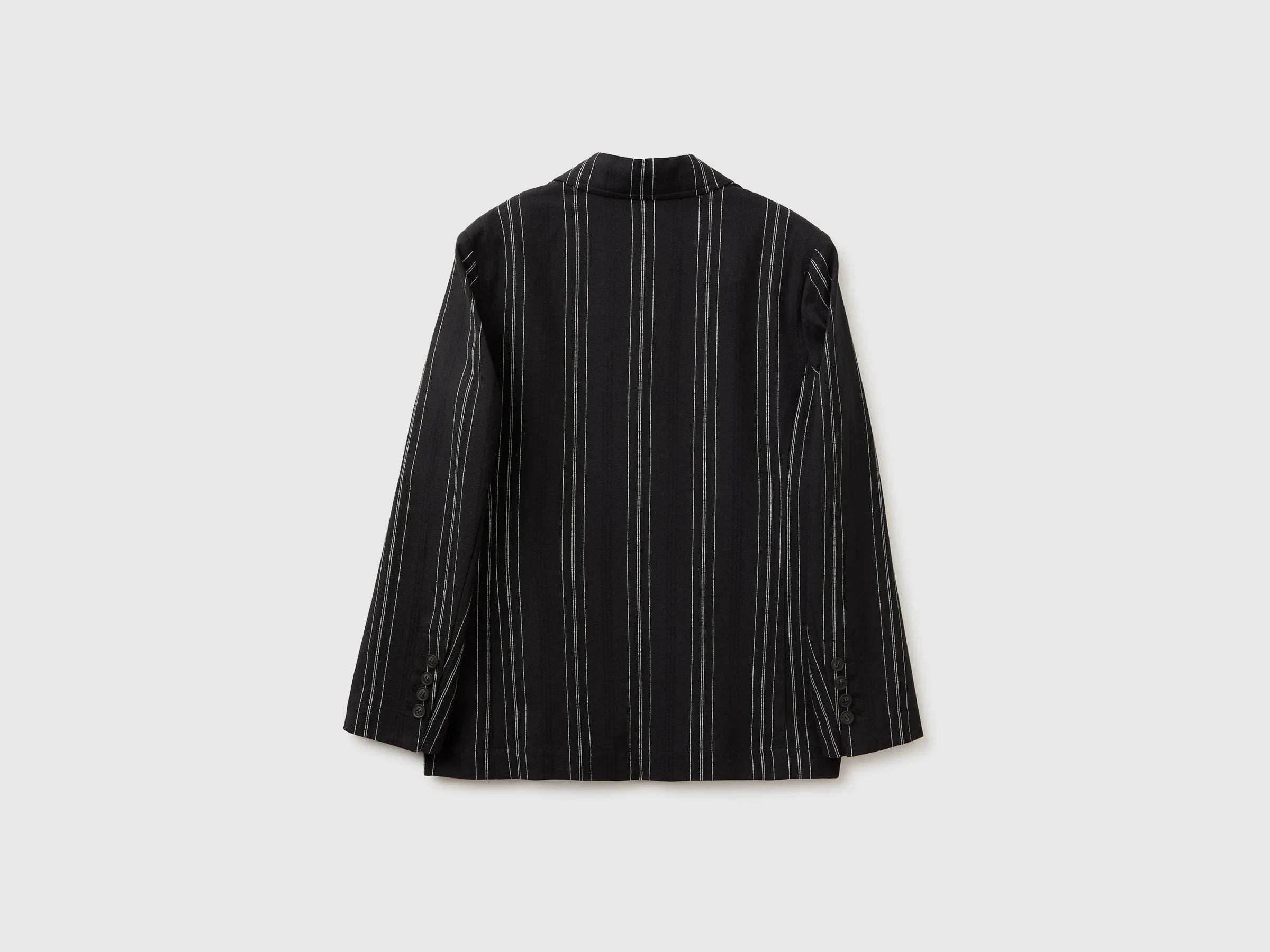 Benetton Black Women Striped Linen Blend Blazer SKU: 2K9FDW03Q_903 Image 02
