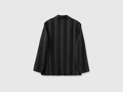 Benetton Black Women Striped Linen Blend Blazer SKU: 2K9FDW03Q_903 Image 02