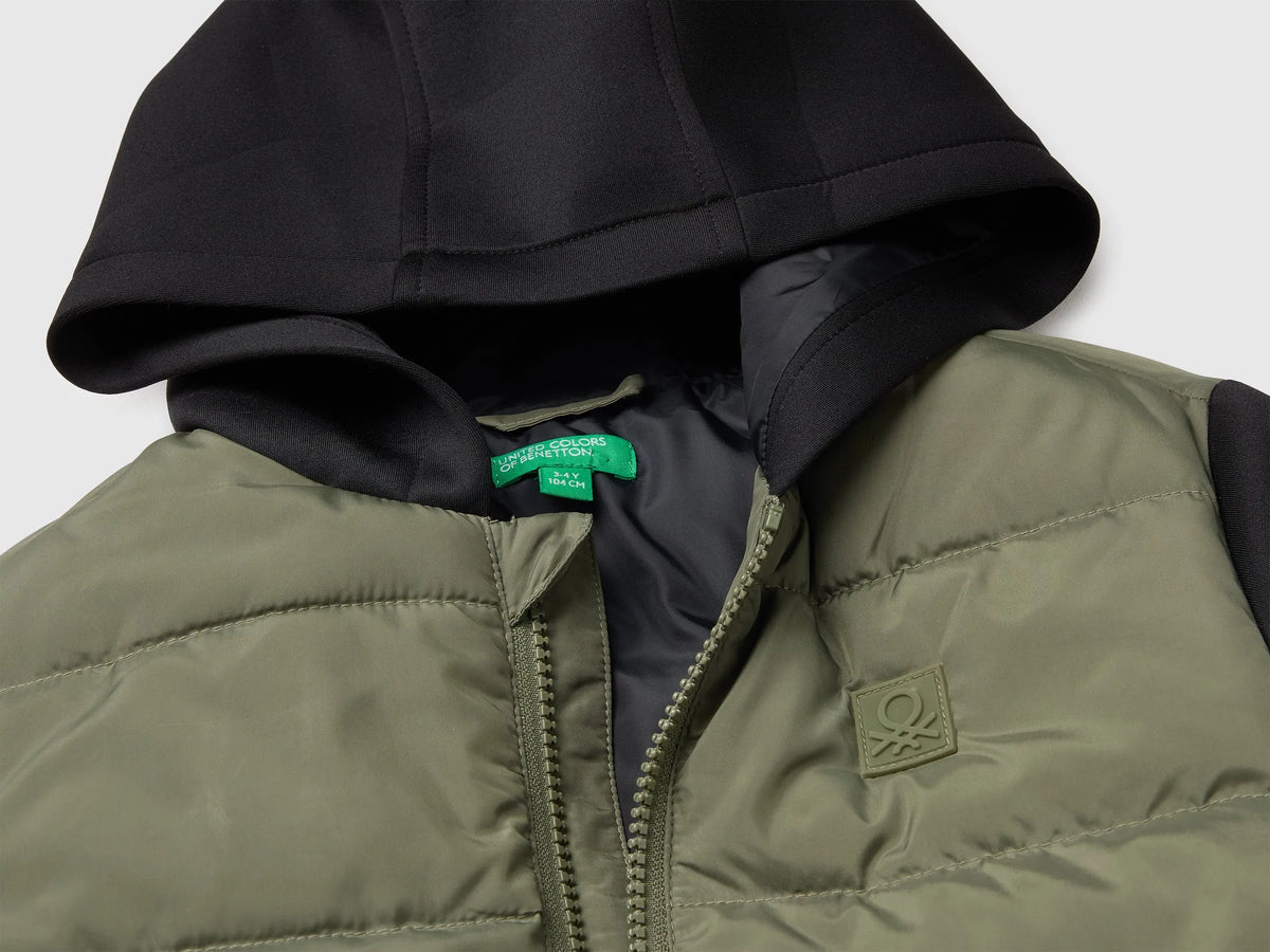 Benetton Military Green Boys Jacket with Neoprene Inserts SKU: 2KL9GN04P_07N Image 03