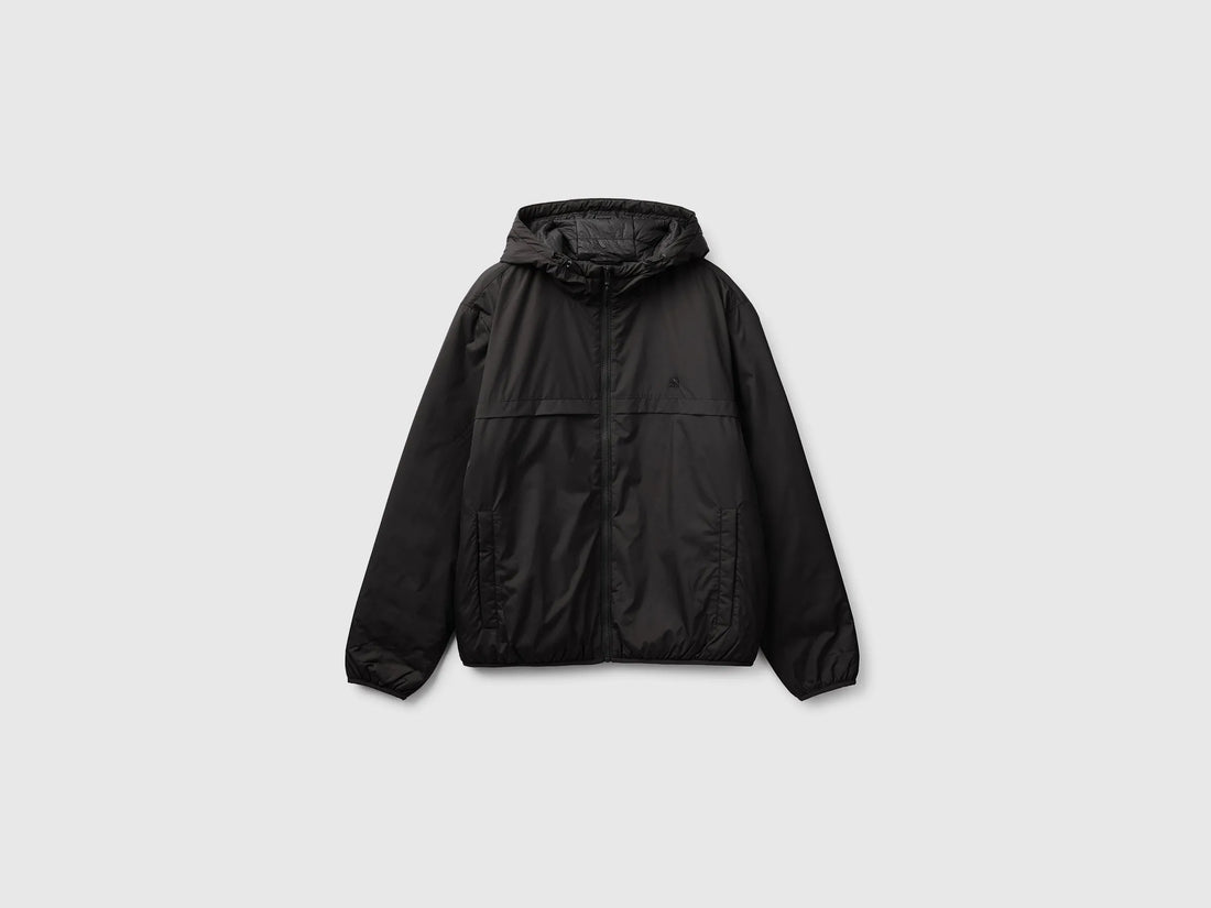 Benetton Black Men "Rain Defender" Jacket with Hood SKU: 2NEPUN07K_100 Image 01
