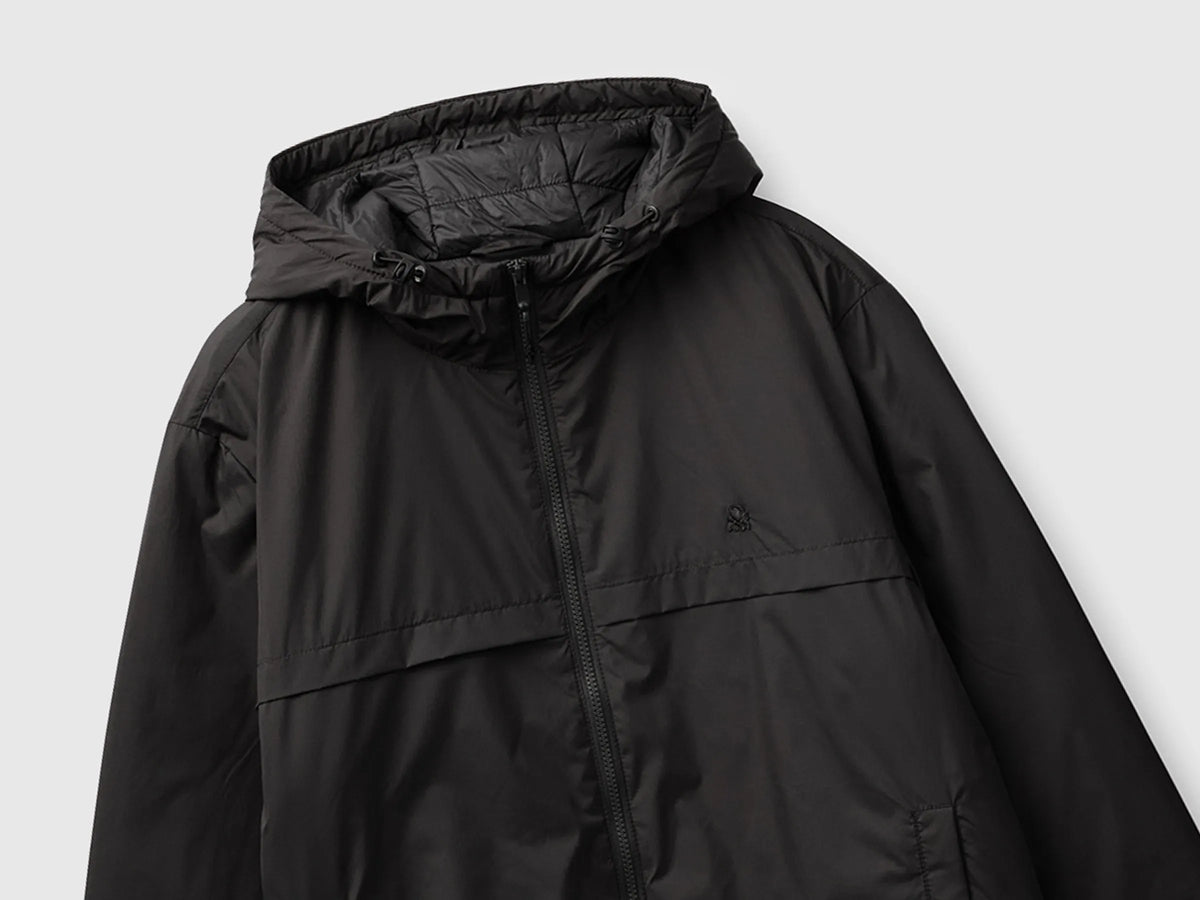 Benetton Black Men "Rain Defender" Jacket with Hood SKU: 2NEPUN07K_100 Image 03