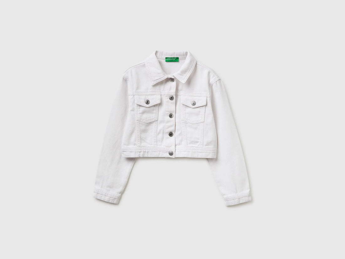 Benetton White Girls Cropped Cotton Jacket SKU: 2PYACN074_701 Image 01