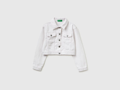Benetton White Girls Cropped Cotton Jacket SKU: 2PYACN074_701 Image 01