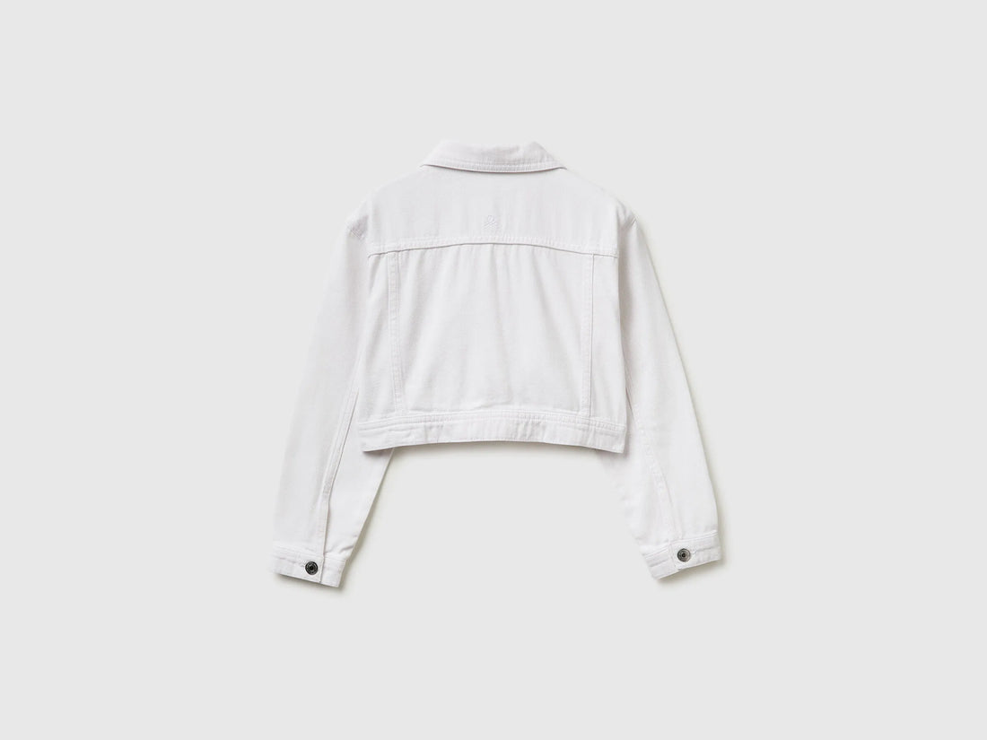 Benetton White Girls Cropped Cotton Jacket SKU: 2PYACN074_701 Image 02