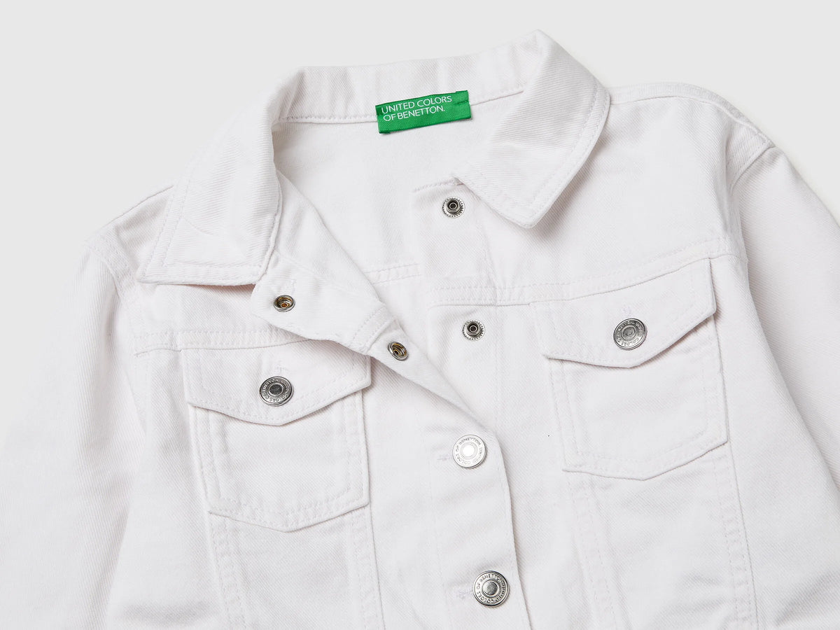 Benetton White Girls Cropped Cotton Jacket SKU: 2PYACN074_701 Image 03
