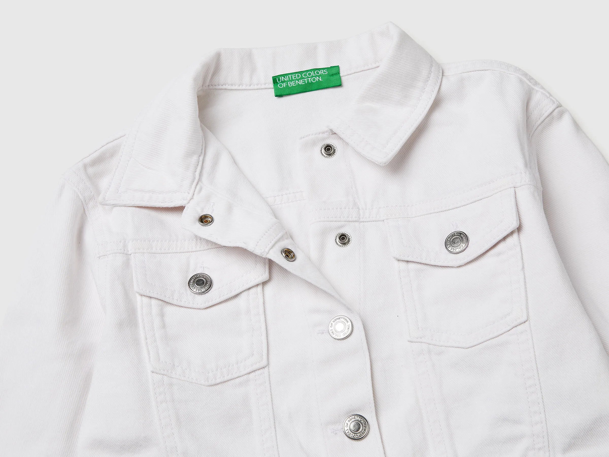 Benetton White Girls Cropped Cotton Jacket SKU: 2PYACN074_701 Image 03