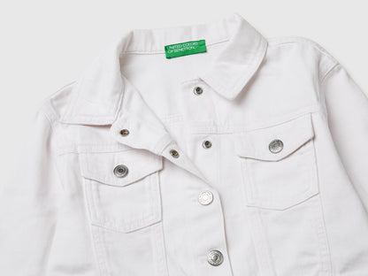 Benetton White Girls Cropped Cotton Jacket SKU: 2PYACN074_701 Image 03