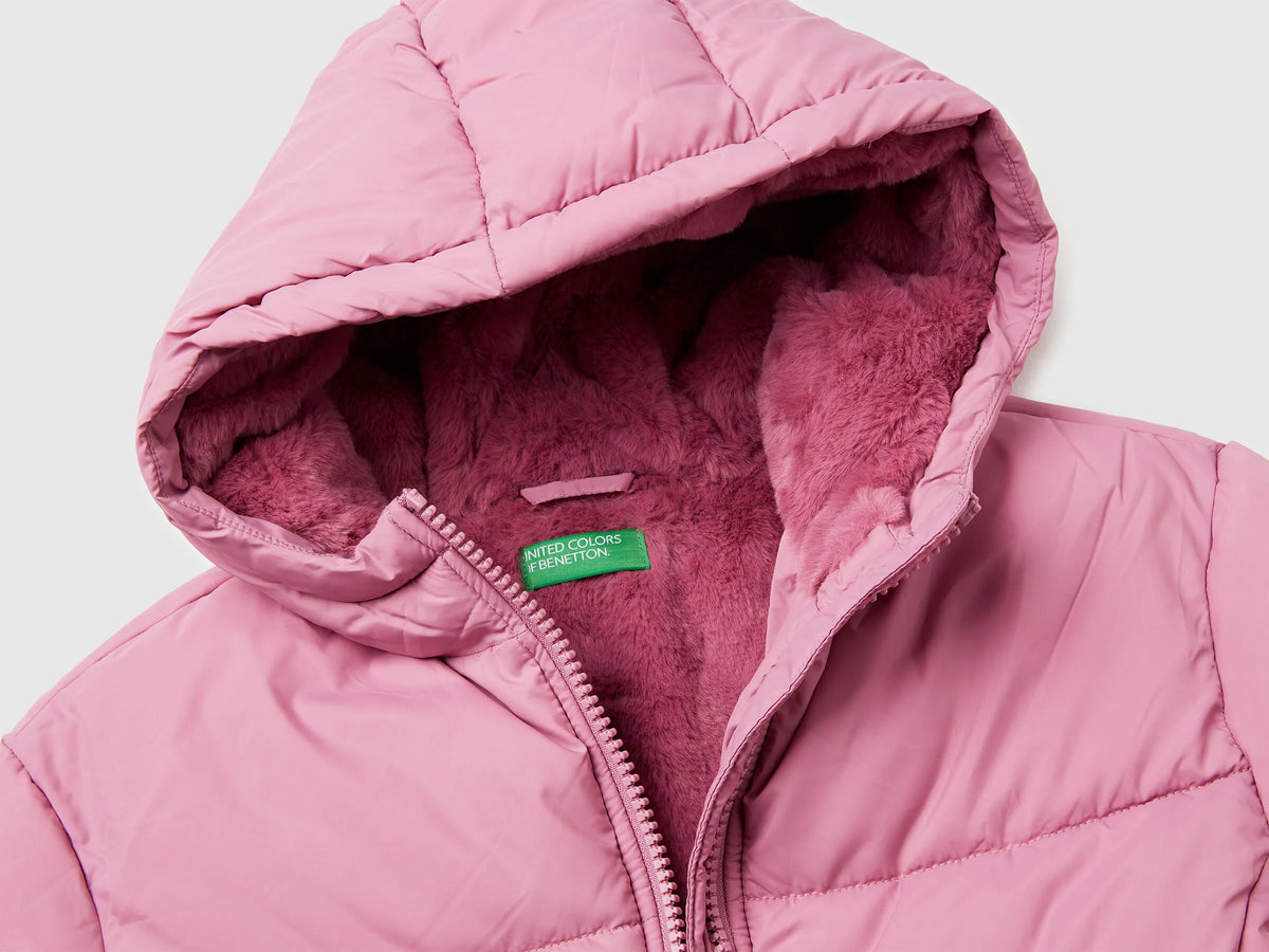 Benetton Pink Girls Padded Jacket with Hood SKU: 2SJ1CN05D_2G9 Image 03