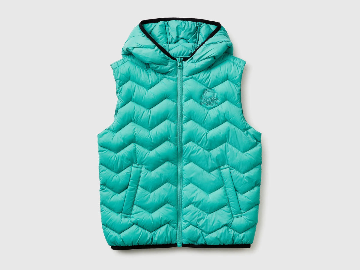 Benetton Light green Boys Padded Vest with Hood SKU: 2TWDCJ00R_08N Image 01