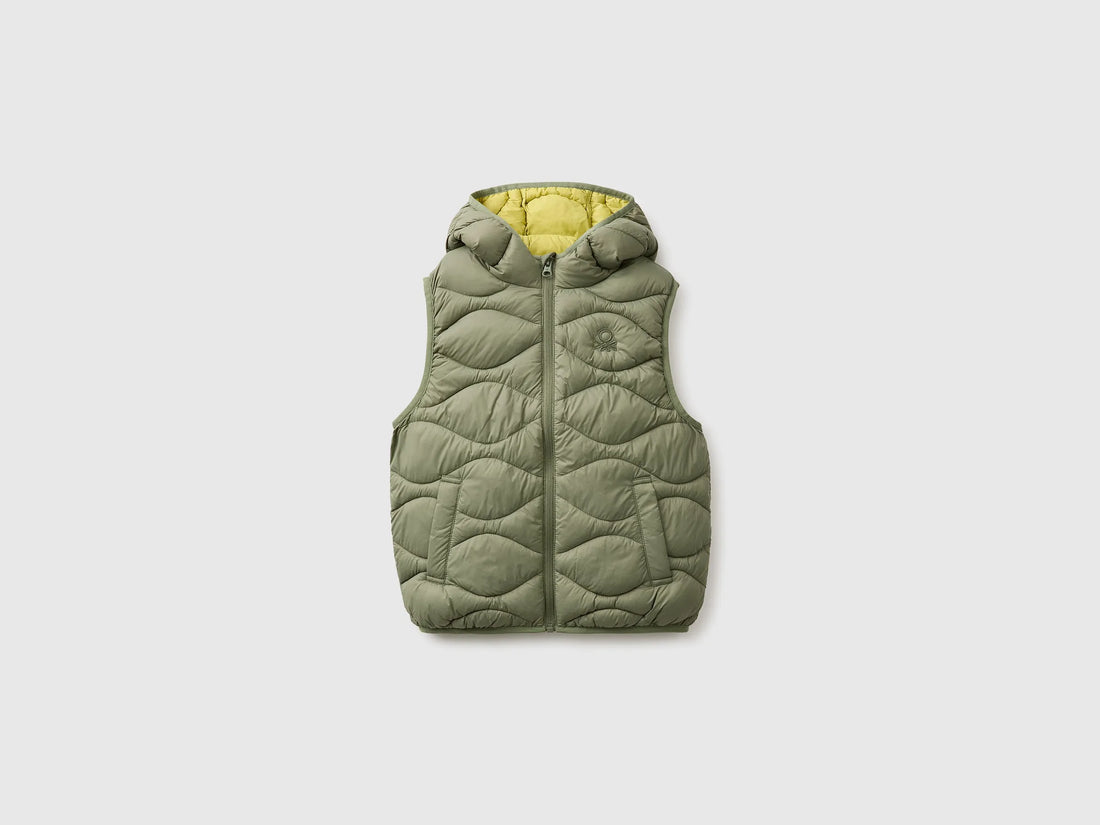 Benetton Military Green Boys Padded Sleeveless Jacket with Hood SKU: 2TWDCJ01B_07N Image 01