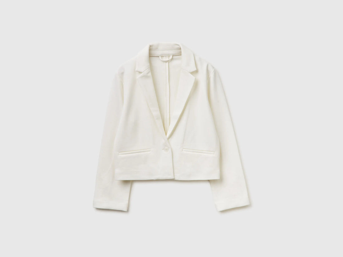 Benetton Creamy White Girls Elegant Cropped Blazer SKU: 2U7FCW00O_074 Image 01