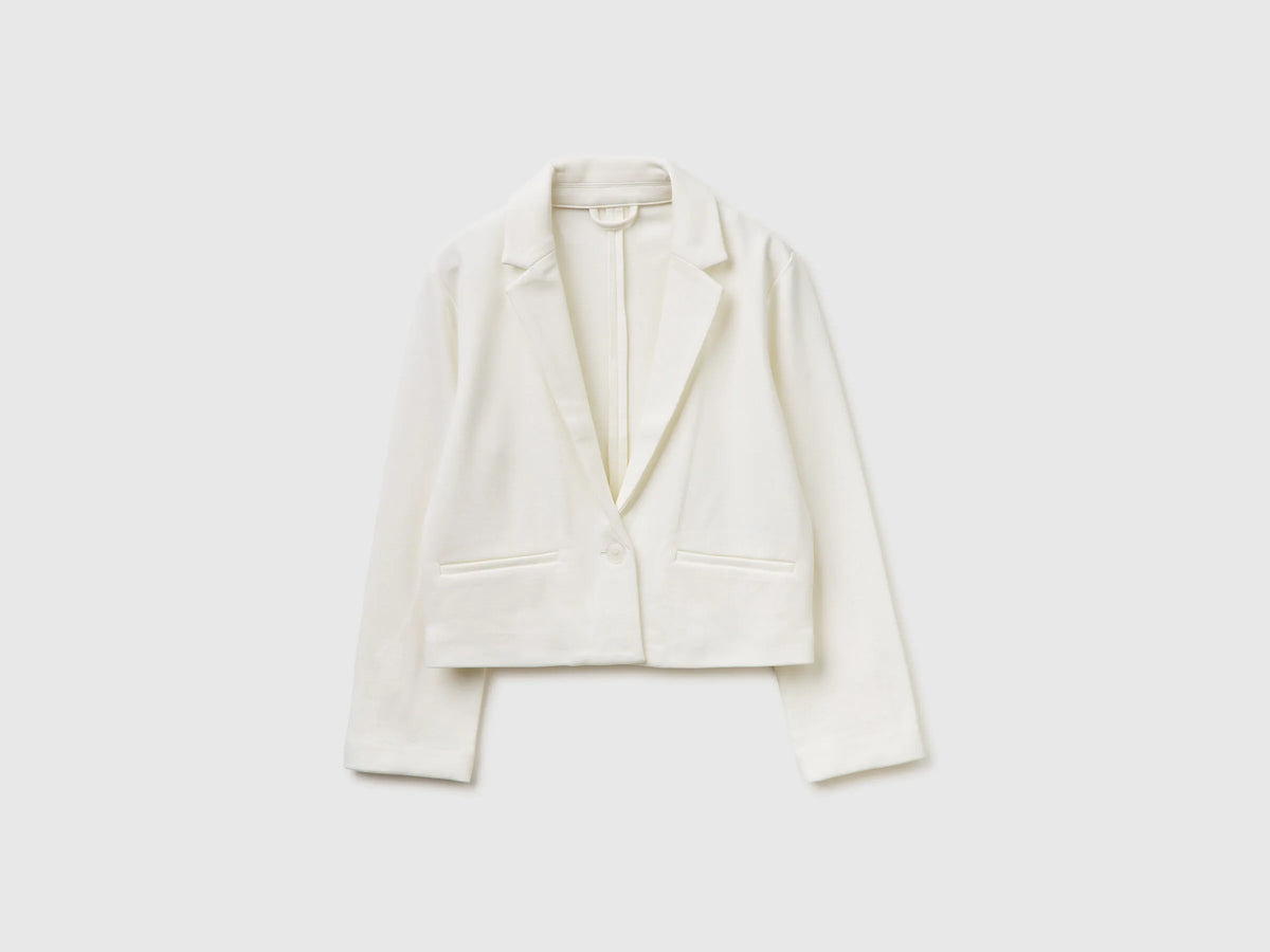 Benetton Creamy White Girls Elegant Cropped Blazer SKU: 2U7FCW00O_074 Image 01