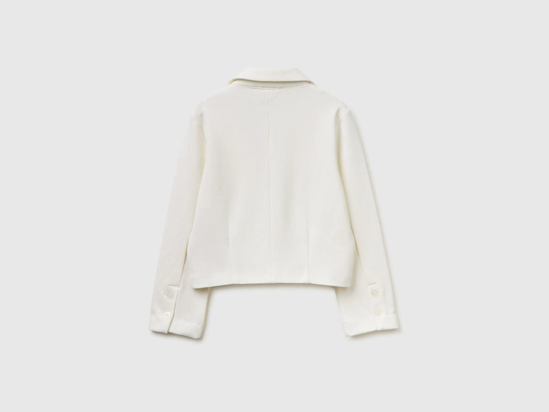 Benetton Creamy White Girls Elegant Cropped Blazer SKU: 2U7FCW00O_074 Image 02