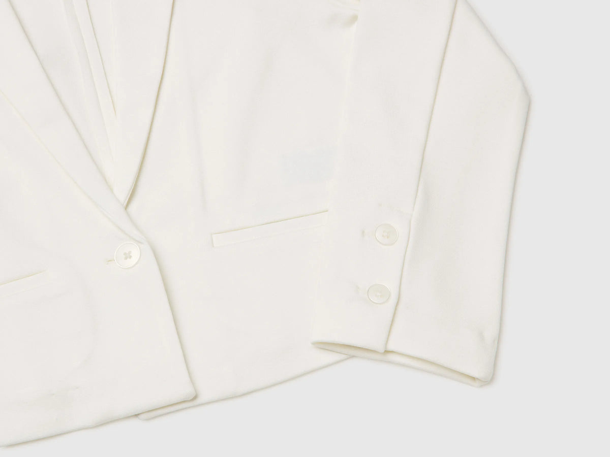 Benetton Creamy White Girls Elegant Cropped Blazer SKU: 2U7FCW00O_074 Image 03